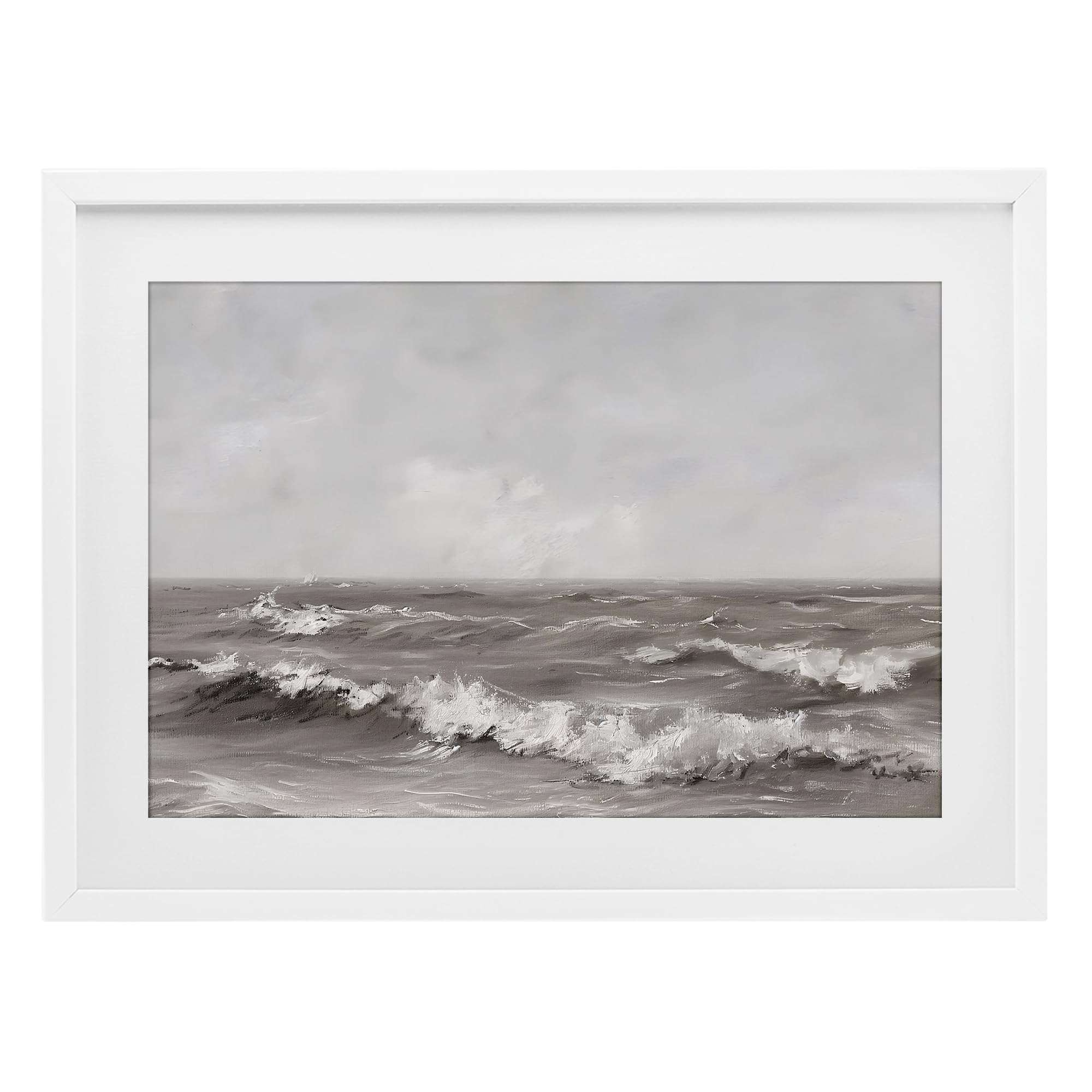 Stupell Industries 'Monochrome Sea Ripples', Framed Print Under Glass, White, 23 x 17 Inches, Easy to Hang and Sturdy, Made in USA, by Jacky Ngan