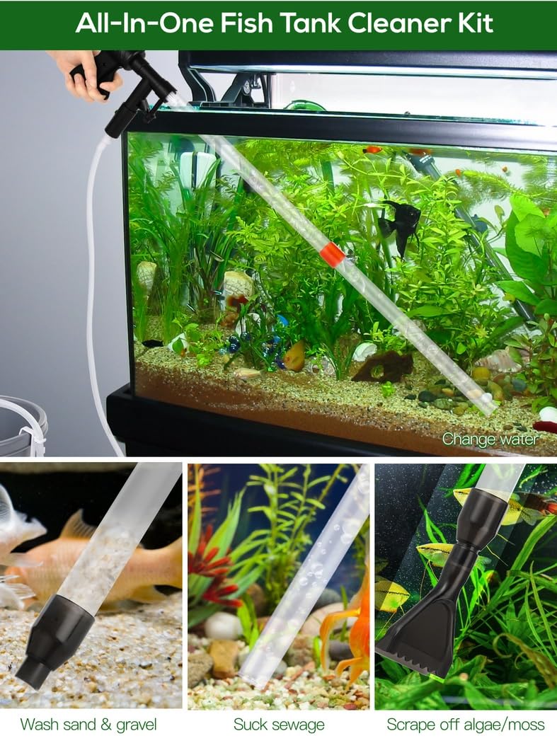 Generisch Aquarium-Kiesreiniger, Mehrzweck-Fischbecken-Siphon-Reinigungsset mit Rohren, Algenkratzer, Schlauch und Durchflussregler, für Wasserwechsel und Sandwäsche, für kleine und große Becken