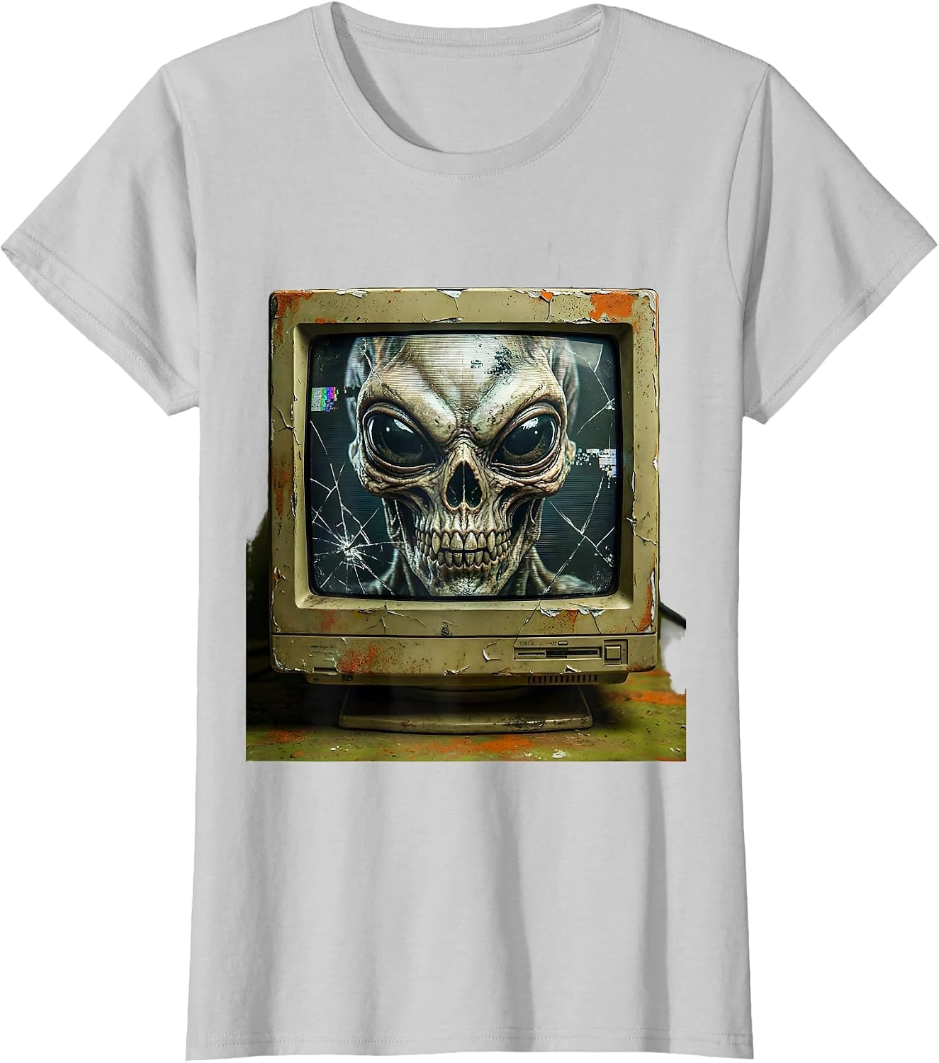Women's 90s Alien Face Old Desktop Computer Screen T-Shirt