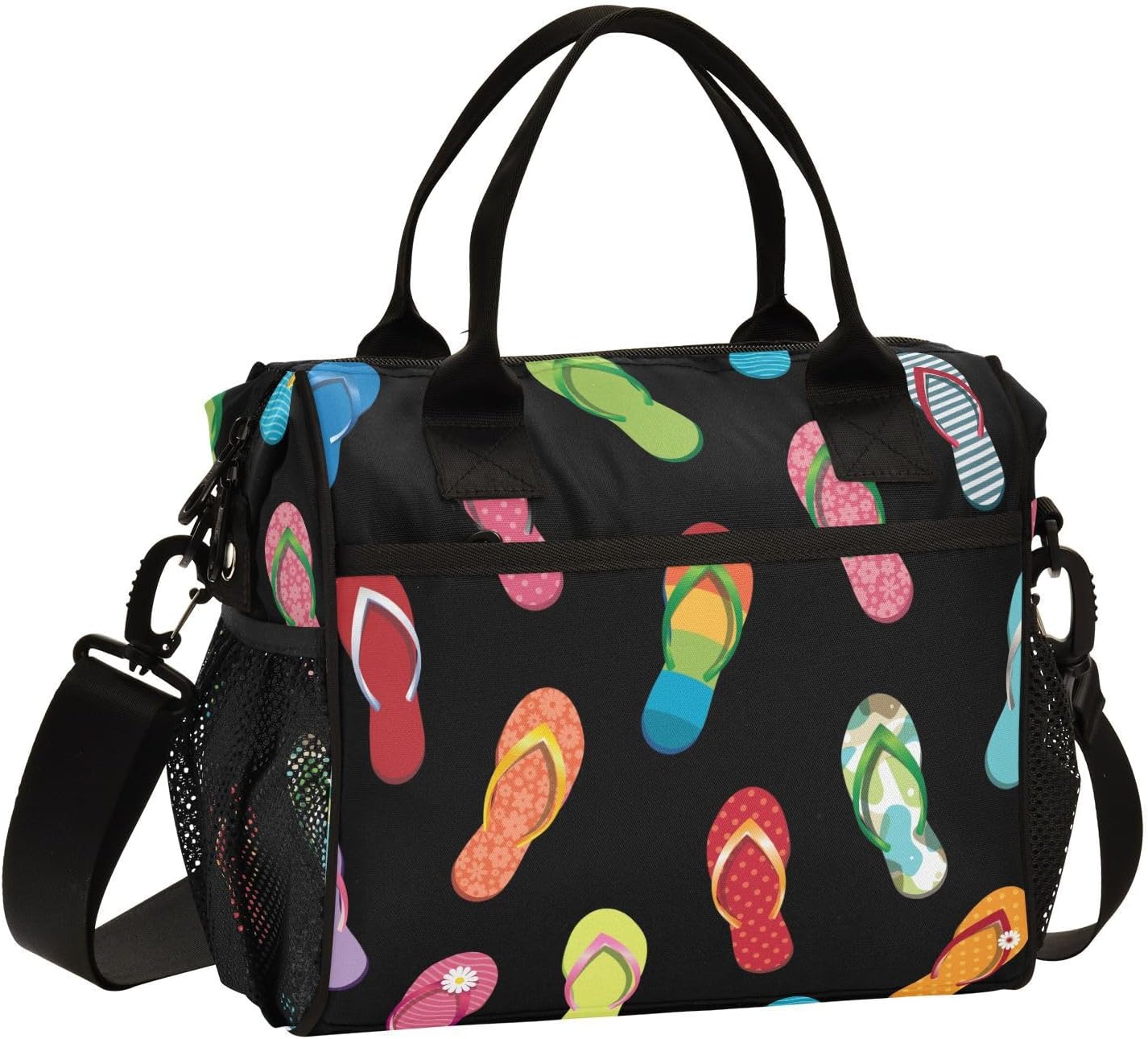 Colorful Flip Flops Lunch Bag Reusable Lunch Box for Office Picnic Hiking Beach, Insulated Cooler Tote Food Container with Adjustable Shoulder Strap for Men Women Adults