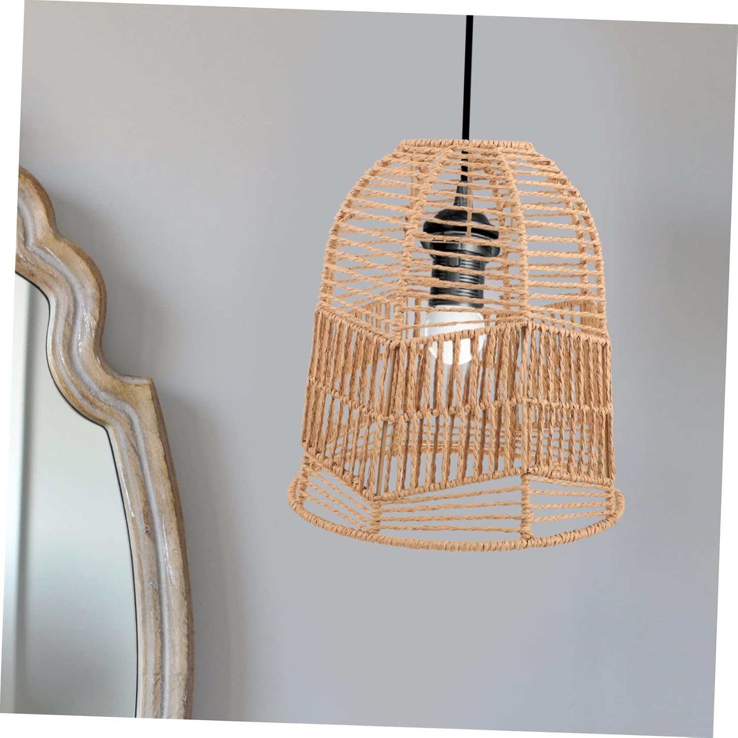 POPETPOP Retro Woven Lampshade for E27 Base Small Paper Weaving Ceiling Light Cover for Indoor Spaces like Cafes and Homes