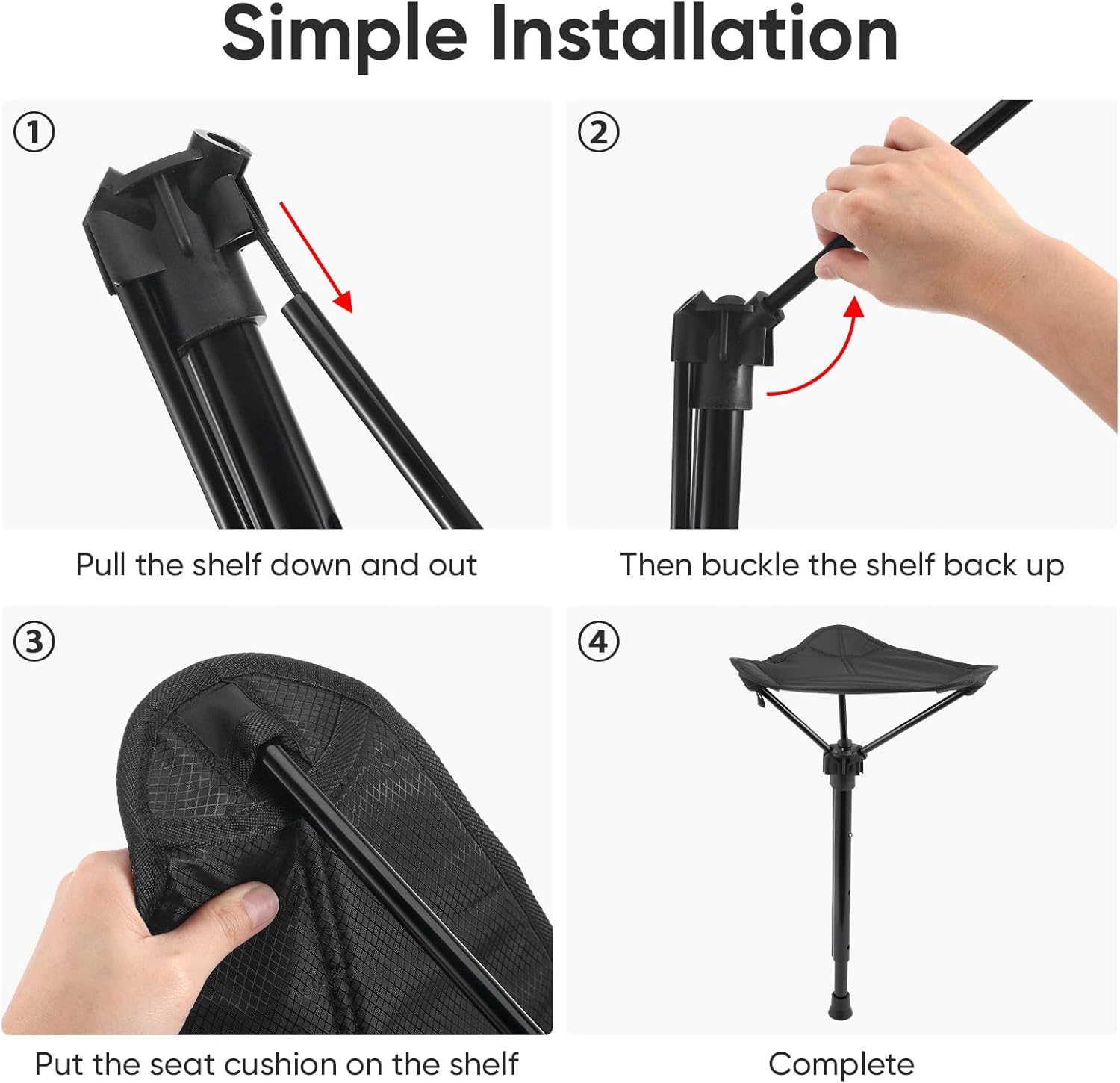 Baluue Portable Telescoping Camping Stool Lightweight Foldable Outdoor Chair Compact Height Adjustable Black for Hiking Fishing Beach and Travel Use