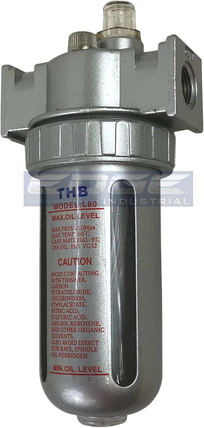 MID FLOW LUBRICATOR OILER FOR COMPRESSED AIR LUBRICATE PNEUMATIC AIR TOOLS, POLY BOWL WITH METAL BOWL GUARD (1/2" NPT)