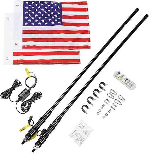 KEMIMOTO 2pc 3ft Whip Lights for Side by Side, LED Whip Lights for UTV ATV Boat Offroad, RF Remote Control Compatible with Polaris RZR Can-Am Maverick X3 Sportsman Outlander