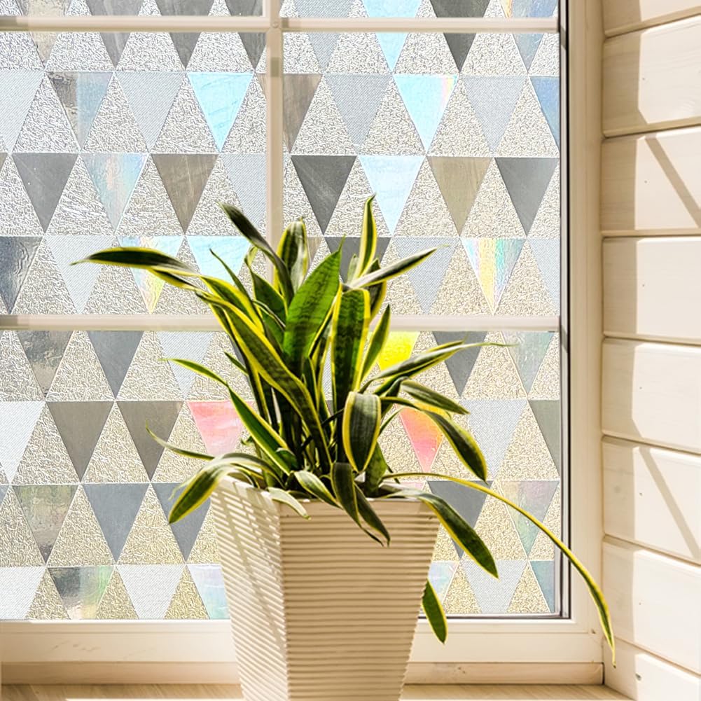 Window Privacy Film White Shell Glass Window Clings Tinting Door Covering Stickers,Non-Adhesive Anti UV Removable Heat Blocking for Home and Office,35x78.7 in.