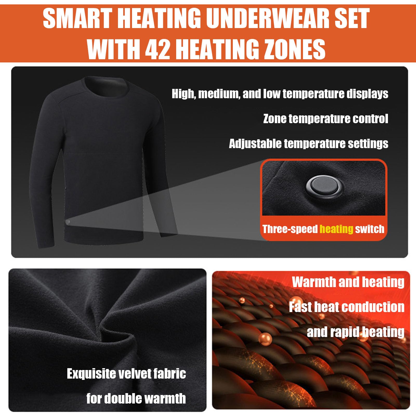 Completo Intimo Termico Riscaldato per Uomo con 42 Zone di Riscaldamento Top e Pantaloni Riscaldati Intelligenti USB Adatti per l'inverno