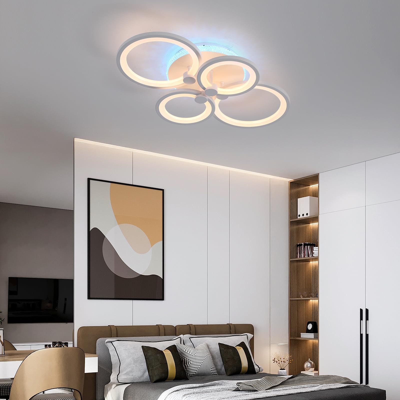 STCH Plafoniera Led Soffitto Dimmerabile, Lampada da Soffitto con Telecomando 60W Rond, Lampadario Camera da Letto Moderna per Soggiorno Corridoio Balcone Cucina Ufficio domestico, 3000K~6000K