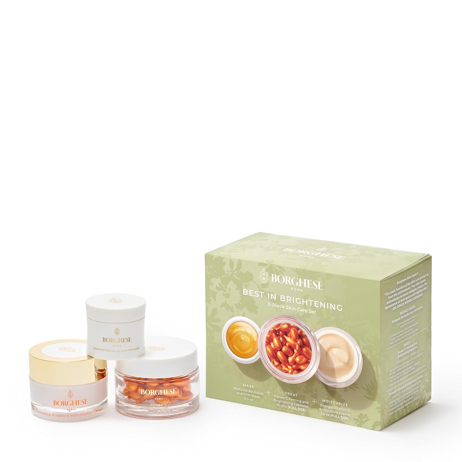 Borghese 3-Piece Best in Brightening Gift Set - Includes Firming Mask, Vitamin C Serum Capsules & Vitamin E Face Cream, Anti Aging Skin Care Set - Image 4