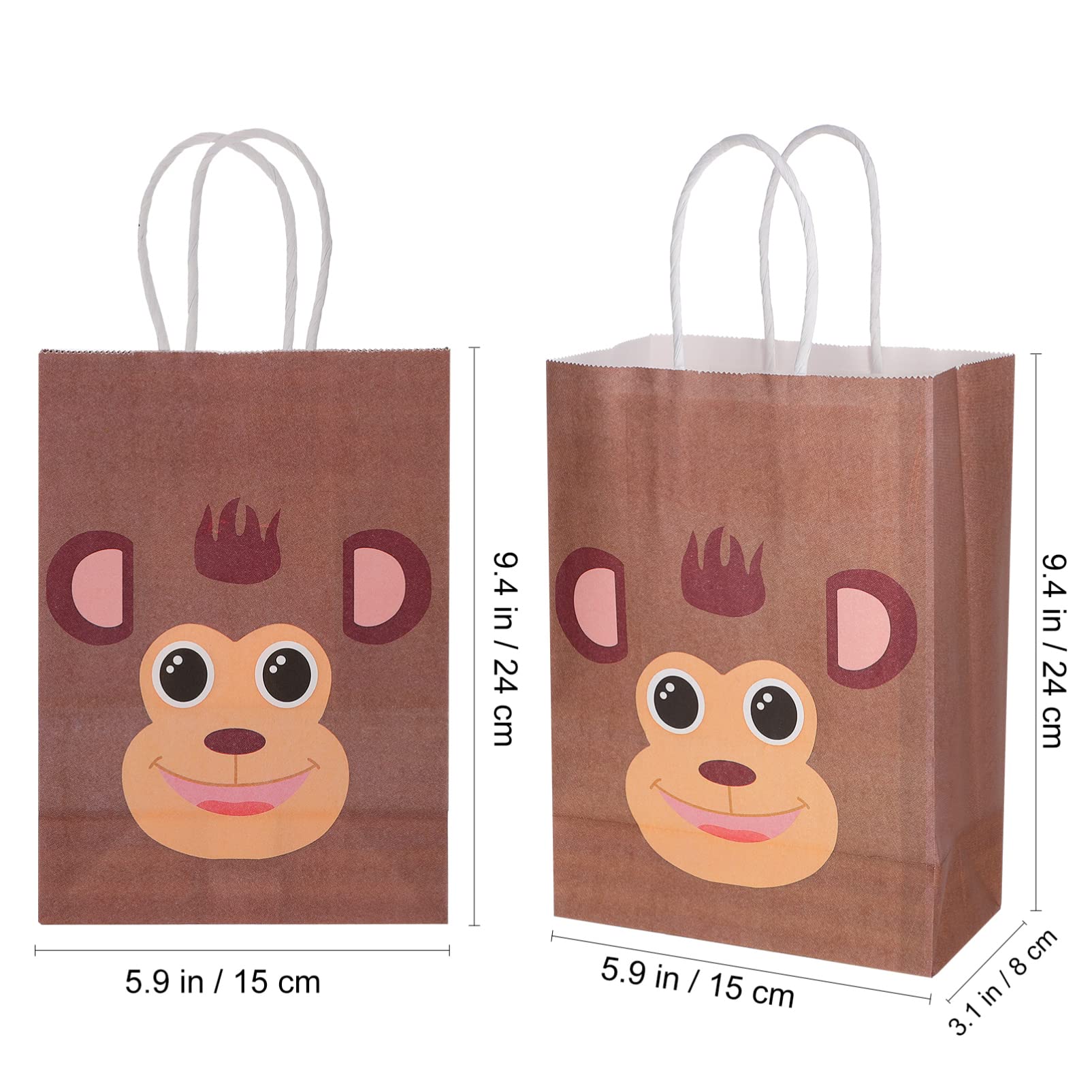 Operitacx 24 Sacchetti Regalo in Carta Kraft Manici, Decorazione Animali per Feste di Compleanno Bambini, Formato Medio 21x15x8cm, Shower e Ringraziamenti