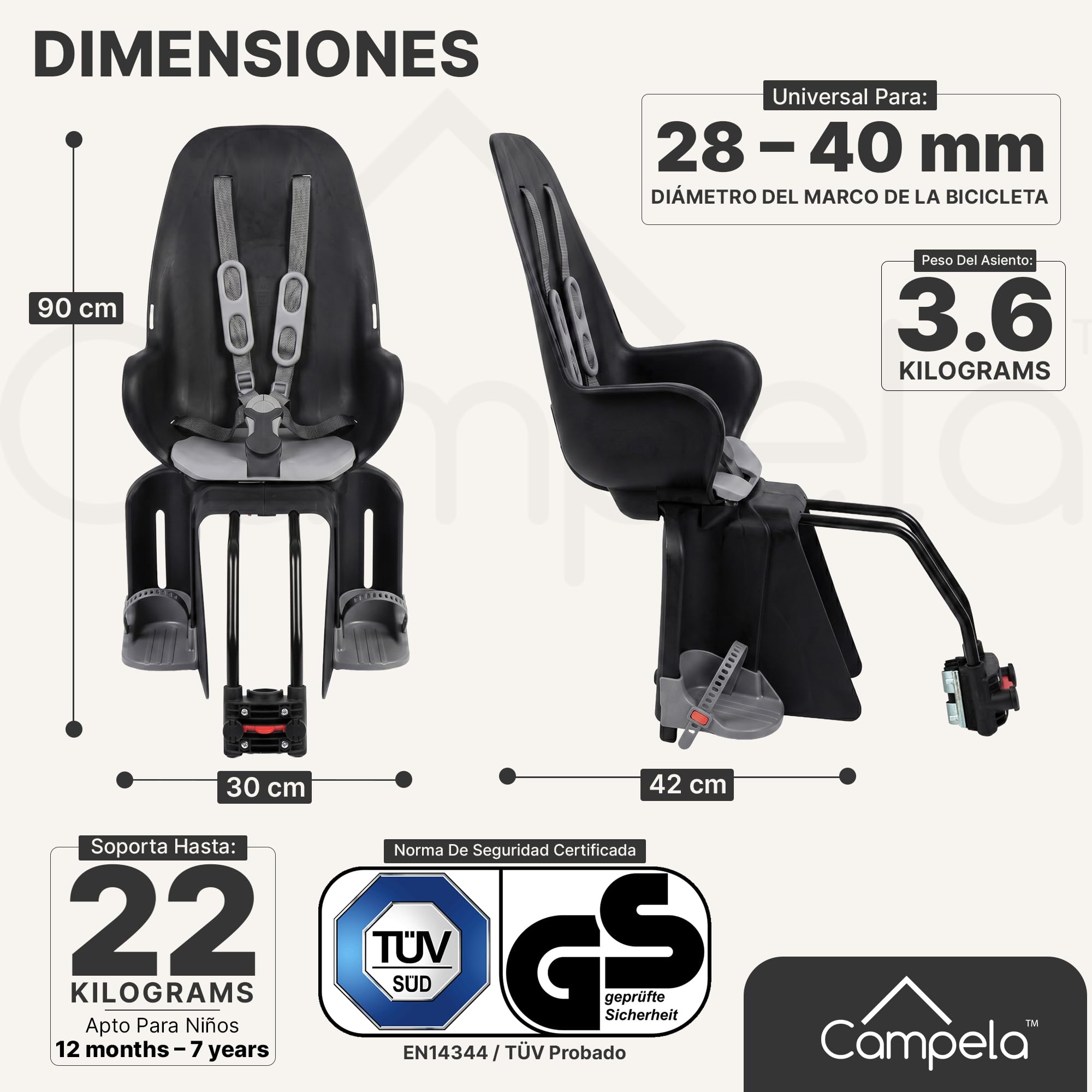 Silla Bebe Bicicleta, Asiento Trasero Bicicleta - Infantil 2 en 1 para Bastidor Trasero o Cuadro, Silla portabebe Bicicleta