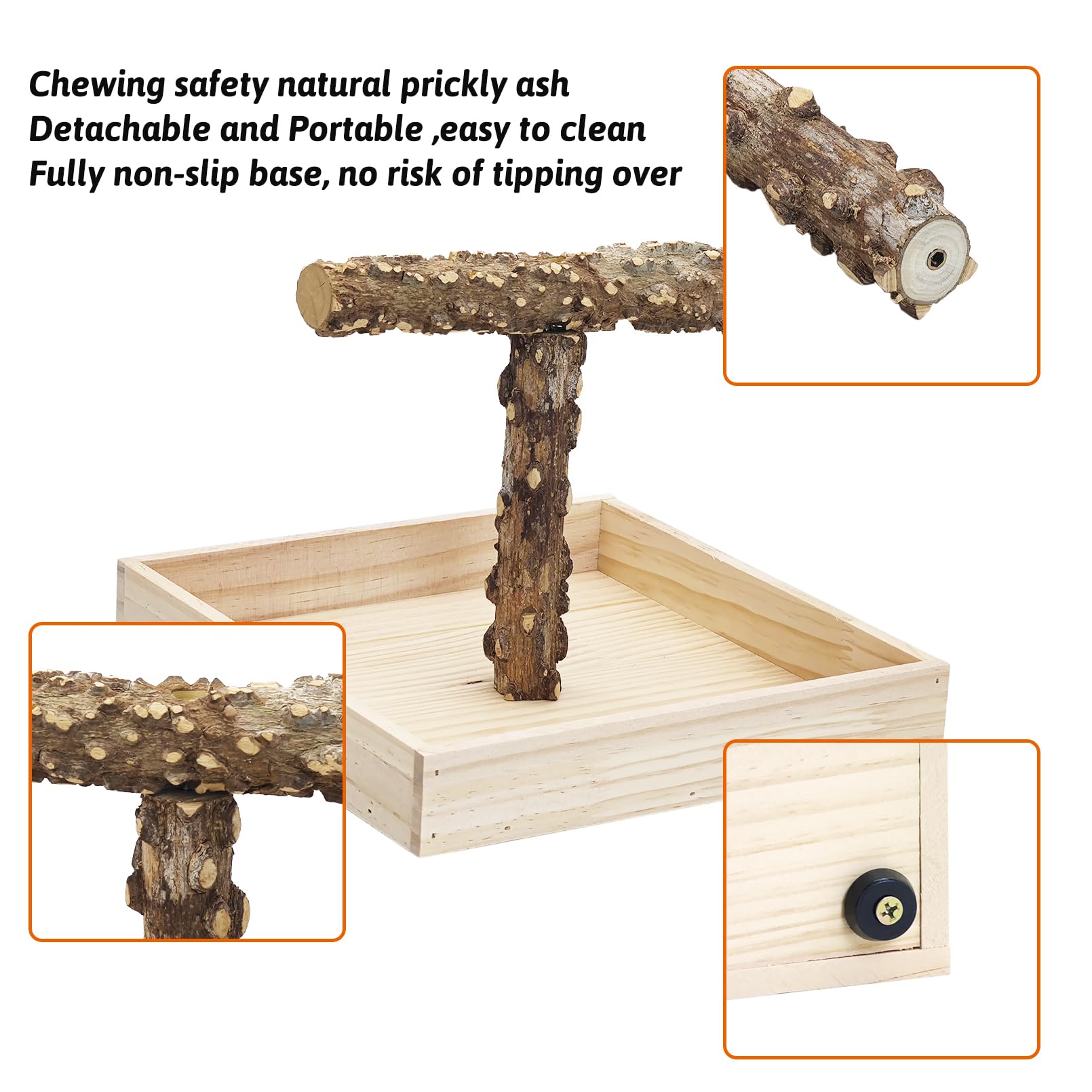 BNOSDM Portable Bird Perch Stand with Potty Tray, Natural Wood Tabletop Training Gym Parrot Playground Toy for Budgies, Cockatiels, Lovebirds,Conures - image 3