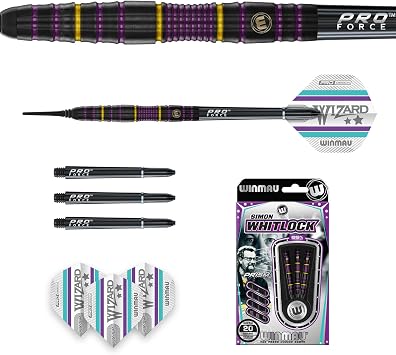 Winmau Simon Whitlock The Wizard 85% Tungsten Edition Professional Tungsten Darts Set with Flights and Stems (Shafts)