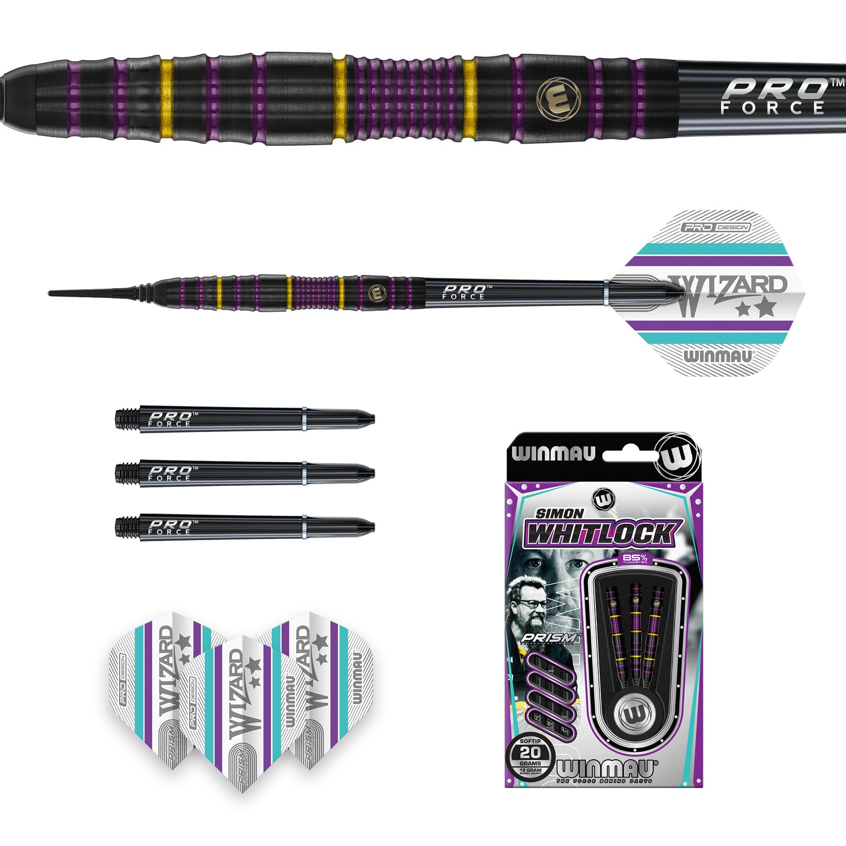 WINMAU Freccette – 85% PRO-Series Soft Tip Set con Alette e Alberi per Freccette (steli)