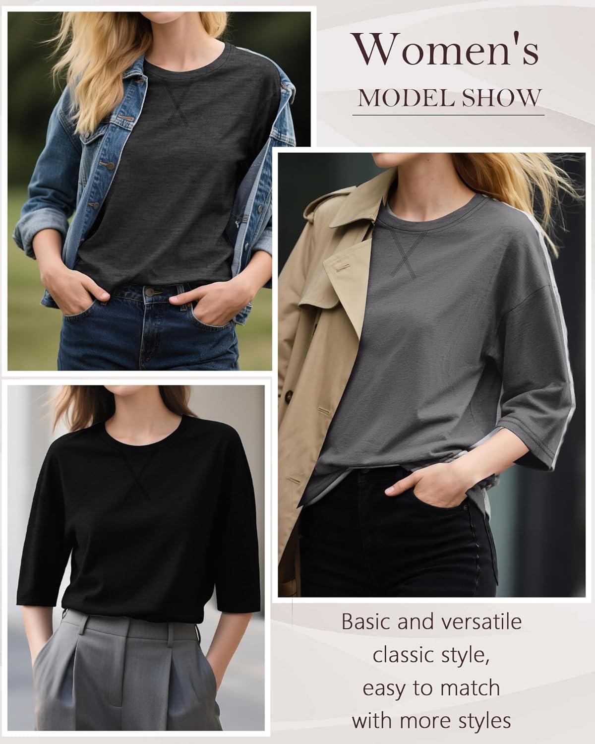 4 Pack 3/4 Sleeve Tunic Tops for Women Side Slit T Shirts Round Neck Loose Fit Casual Basic Tunics Wear with Leggings - Image 3