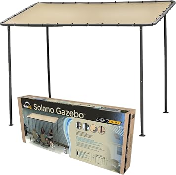 ShelterLogic Solano 10 x 6 Outdoor Gazebo Canopy, Slanted Roof Shade with Charcoal Powder-Coated Steel Frame, Water-Resistant Tan Cover and UV Protection
