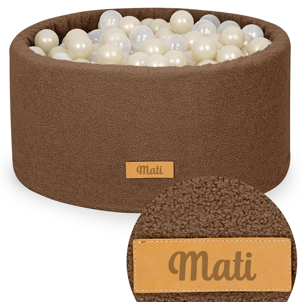Flumi Personnalisé Piscine a Balle pour Bébé à partir de 1 an - Fosse à Boules pour Enfants 90x40cm - 200 Balles ∅ 7cm - Produit Européen - Oeko-TEX et CE Certifiée (Teddy Chocolat)