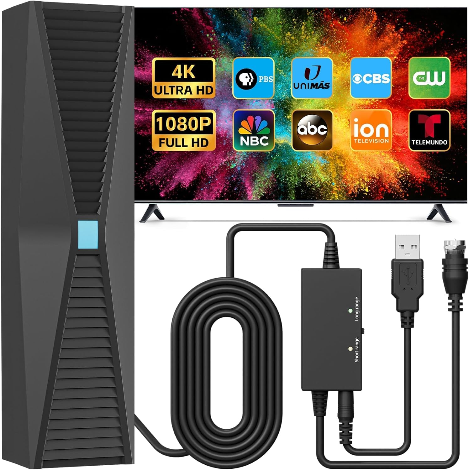 TV Antenna for Smart &amp; Old TVs,2500+ Miles Range Strongest Digital HD TV Antenna Indoor Support 4K 1080P VHF UHF, 360 Long Range Reception with Signal Amplifier