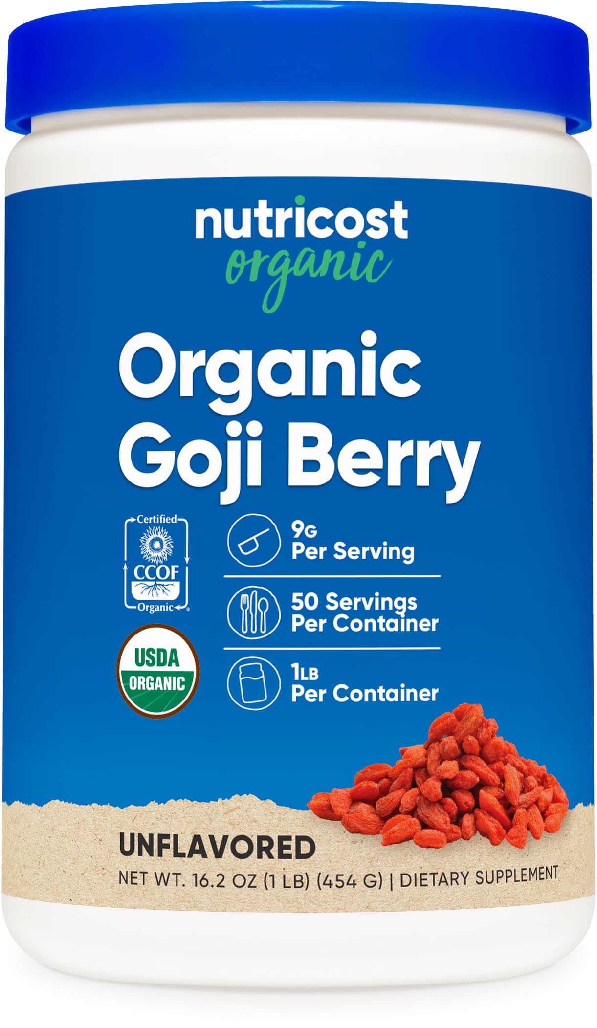 Nutricost Organic Goji Berry Powder (1lb) - USDA Certified Organic, Gluten Free, Non-GMO, Vegetarian