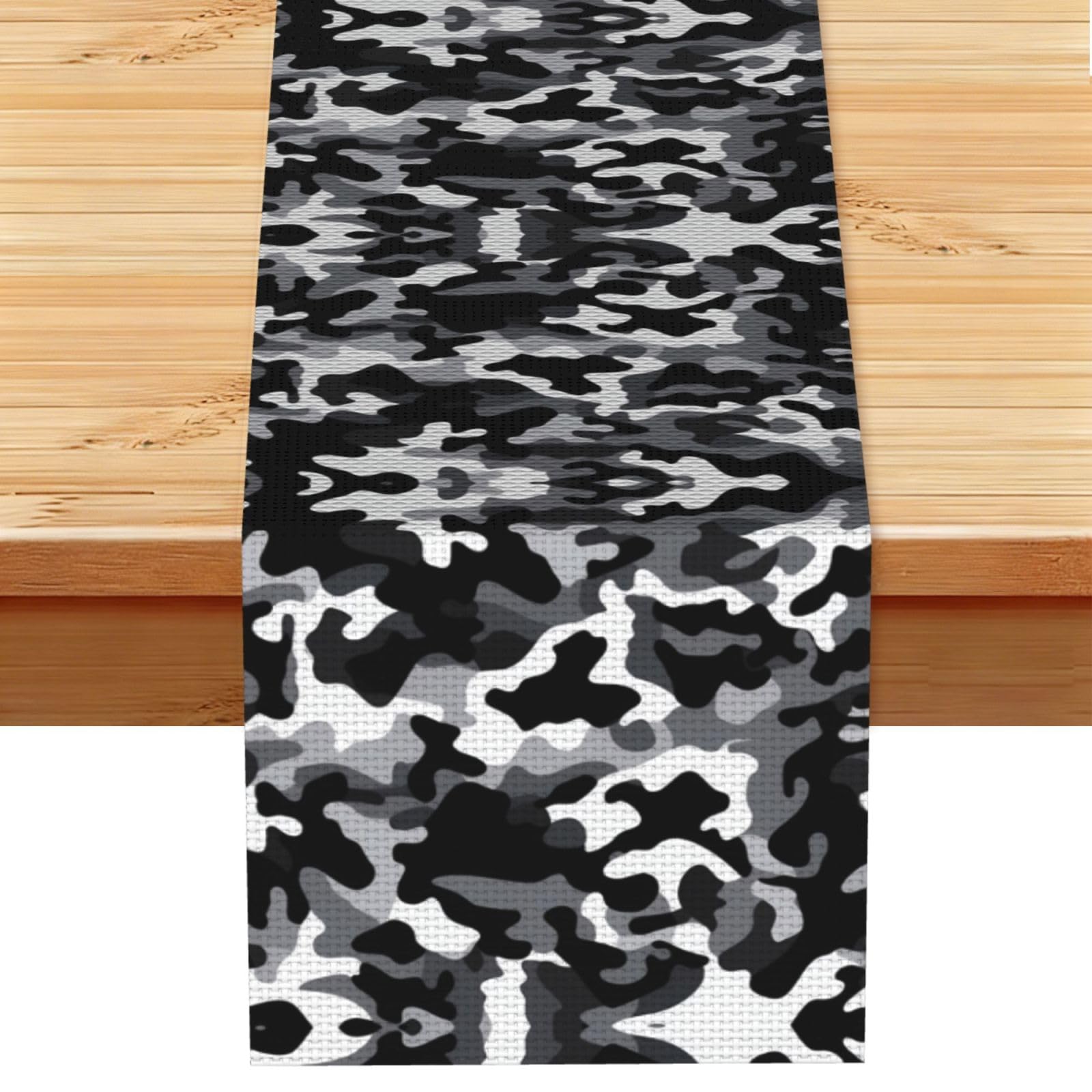 Sleek Grey Scale Camo Printed Table Runner 13 x 72, Wrinkle Resistant Decor for Dining Table Coffee Table Fireplace