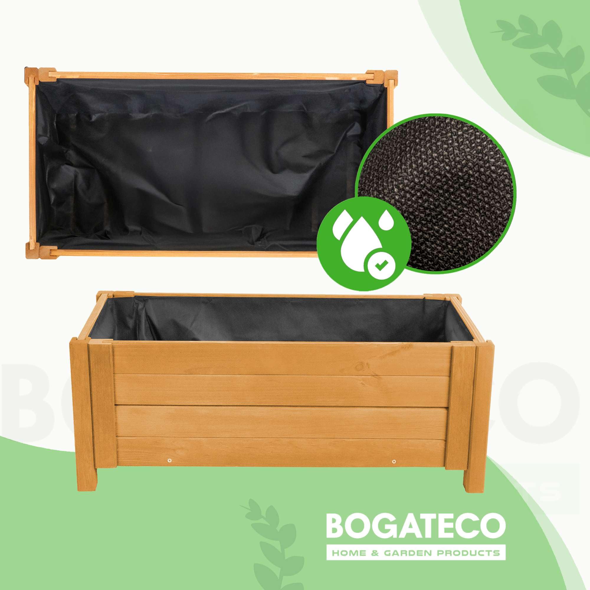 BOGATECO Macetero Jardín Madera para Exteriores | 38 x 80 cm | Terraza Balcón | Caja Cuadrada | Construcción Robusta y Impregnado | Llega ensamblado | con Agro-Textil | Roble Marrón