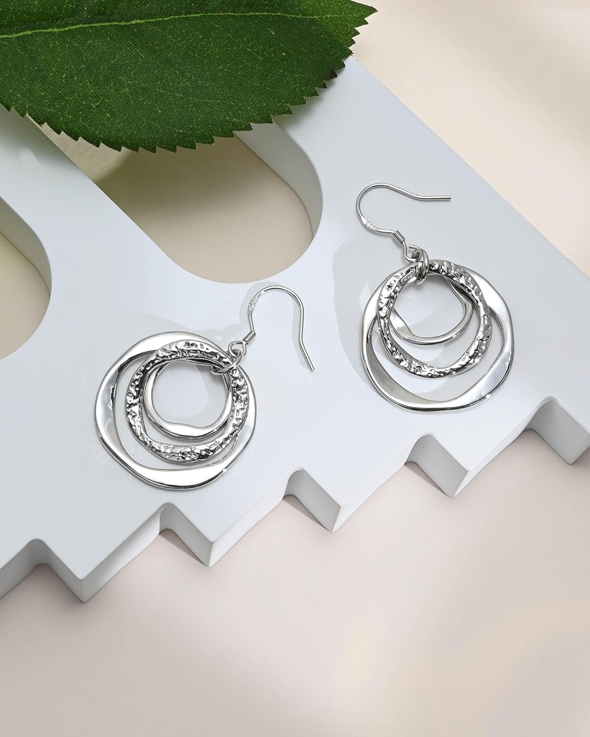 925 Sterling Silver Circle Dangle Earrings for Women, Silver Geometric Boho Dangle Drop Earrings Hypoallergenic Lightweight Handmade Tri-circle Round Bohemian Jewelry Gifts - Image 4