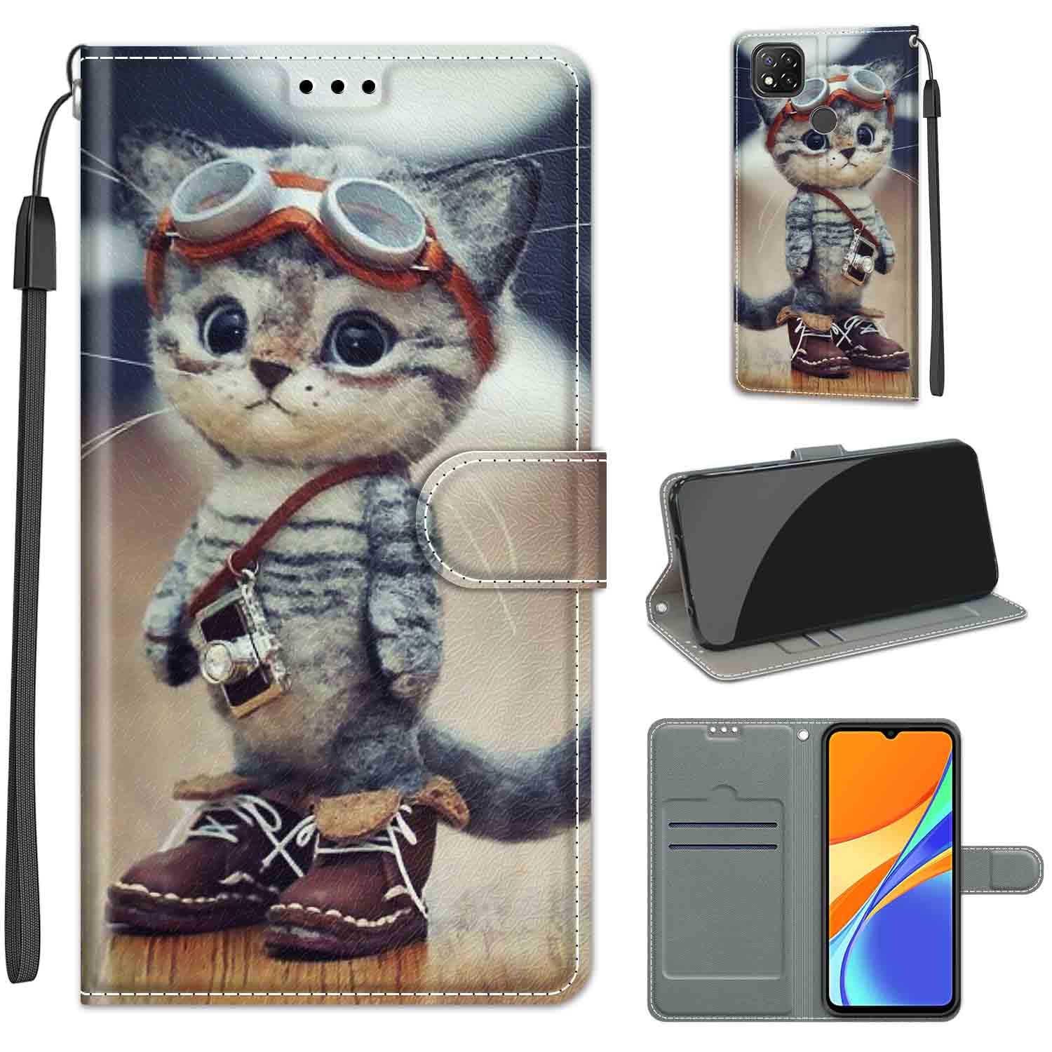 Custodia Portafoglio In Pelle PU Per Xiaomi Redmi 9C/10A/Poco C3 - Con Supporto, Chiusura Magnetica E Slot Carte - Gatto - 2