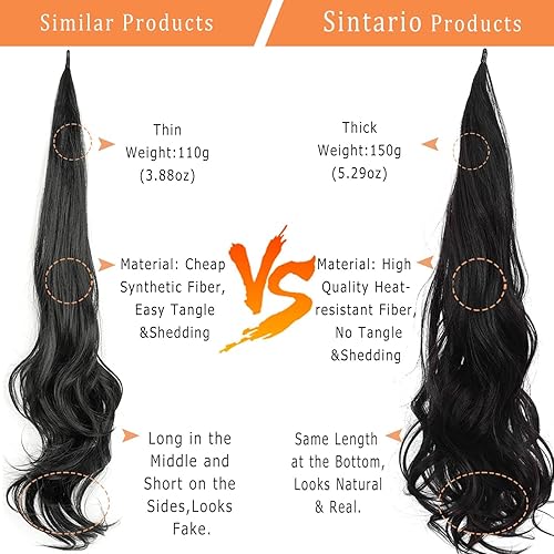 Miniatura 4 de Extensión de cola de caballo larga flexible envolvente de 30 pulgadas, extensiones de cabello sintético rizado para mujer, uso diario (27613)