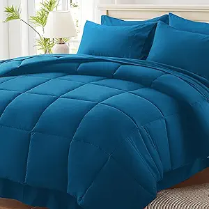 Anluoer Full Comforter Set 7 Piece, Teal Bed in a Bag with Sheets, Comforters Full Size Bedding Sets with 1 Comforter, 2 Pillow Shams, 2 Pillowcases, 1 Flat Sheet,1 Fitted Sheet