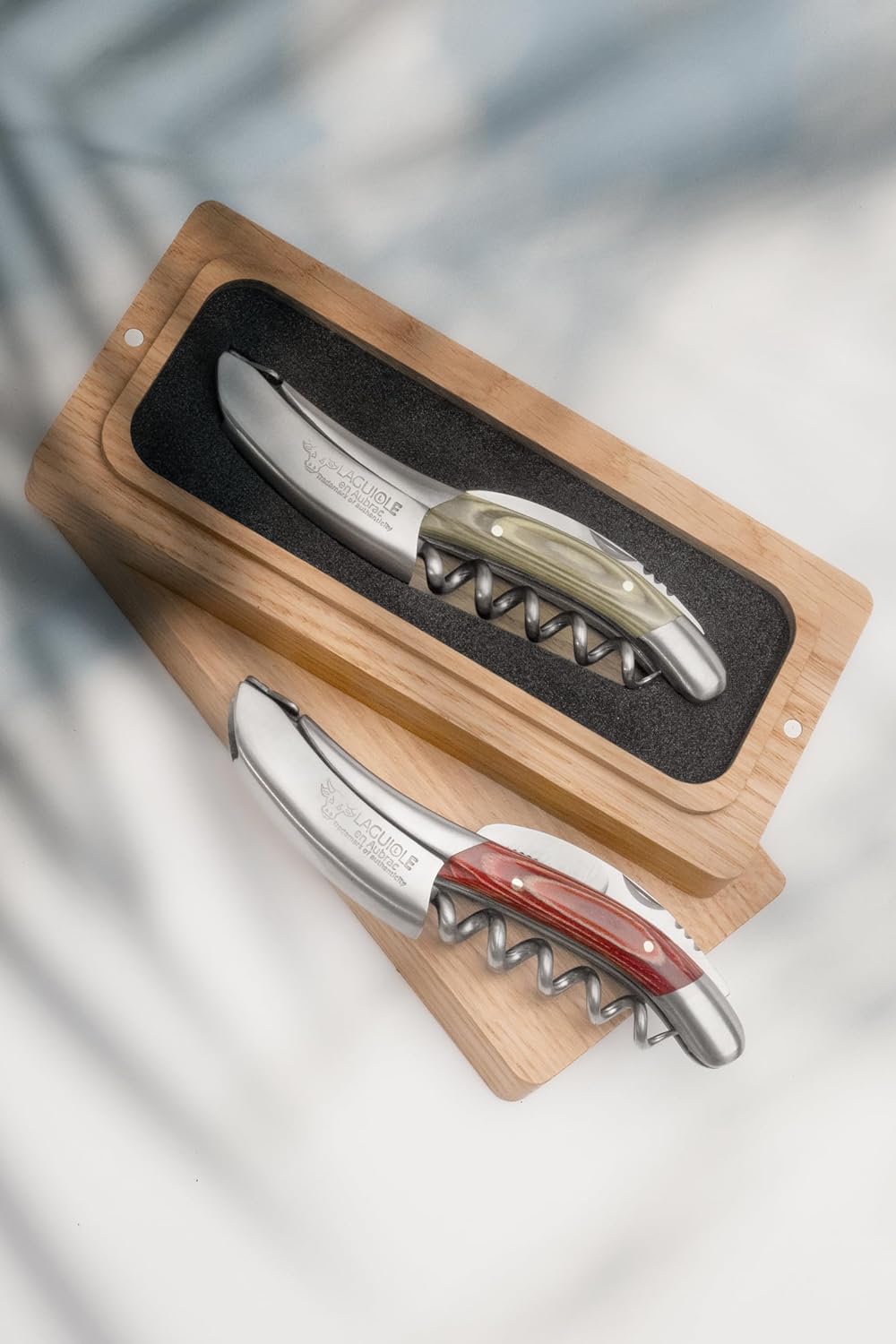 Laguiole En Aubrac Sommelier Waiter's Corkscrew, Red Pakawood Handle, Wine Opener With Foil Cutter & Bottle Opener