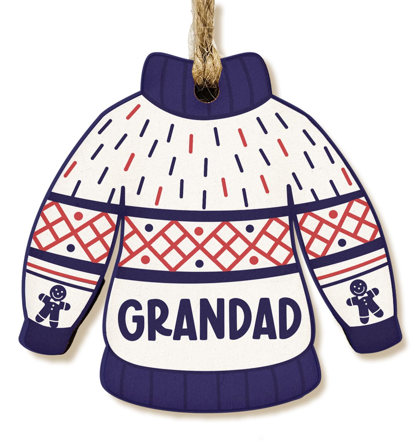 The Plum Penguin Personalised Novelty Christmas Jumper Bauble Festive MDF Ornament with Custom Name Choice of Xmas Pattern (Navy & White Traditional)