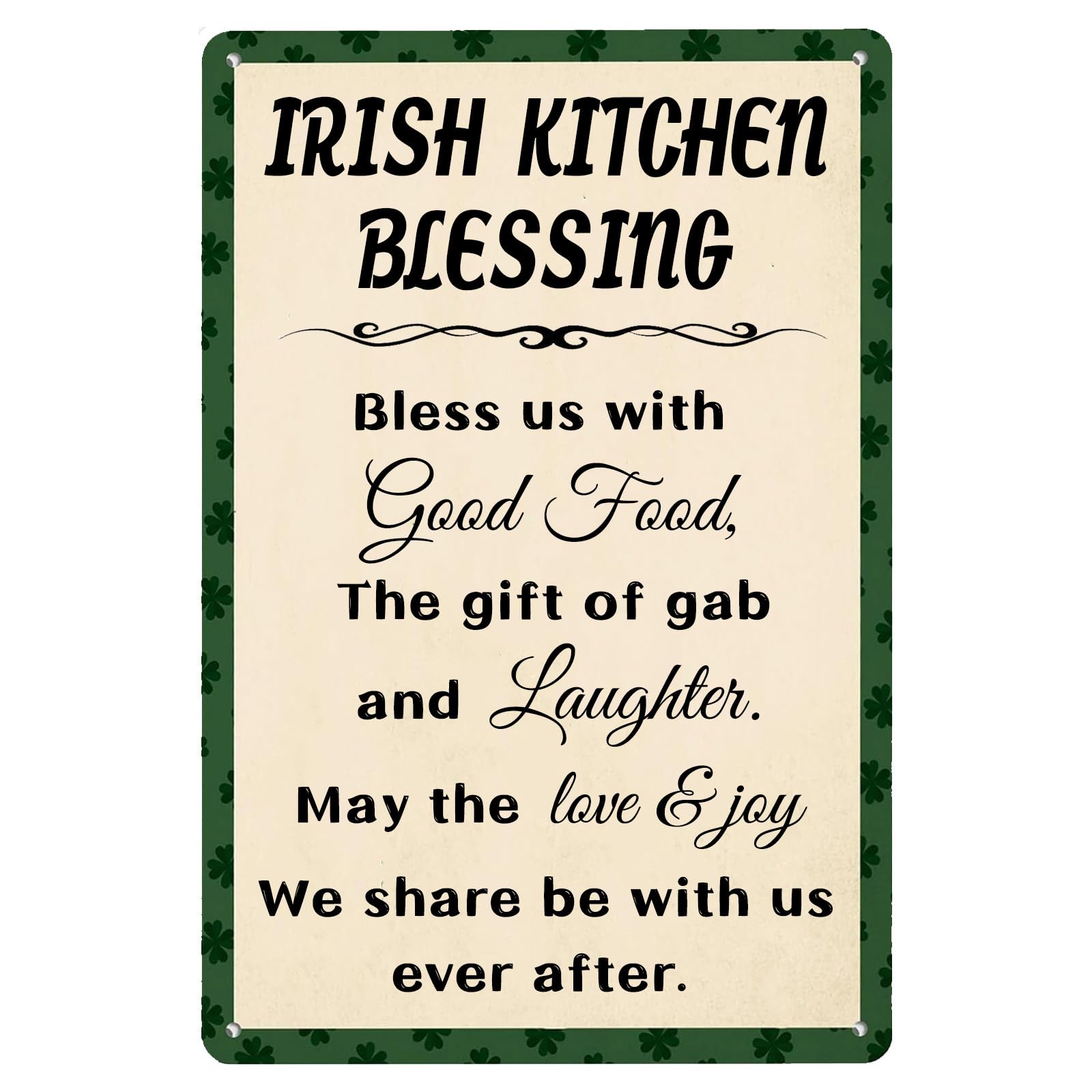 SMAZDFXX Rustic Tin Signs Irish Kitchen Blessing St Patricks Day Shamrock Print Art Poster Retro Metal Sign for Home Cafe Bar Pub Door Porch Yard Vintage Decorations 5.5"x8"