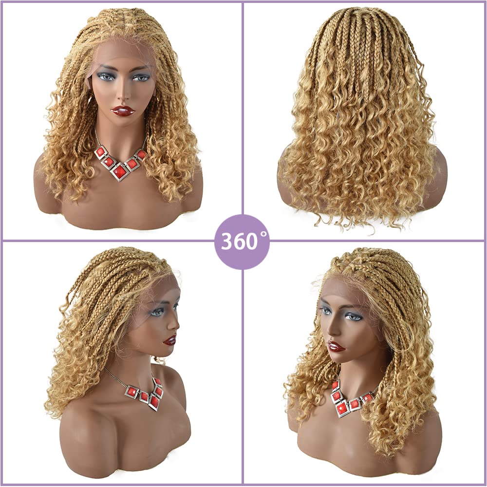 Lace Braids Wig For Black Women 18''Braided Wigs for Black Women Micro Twist Box Black Women Braids Wigs Knotless Synthetic Braids Wig With Baby Hair (#27/613M-#Beige)