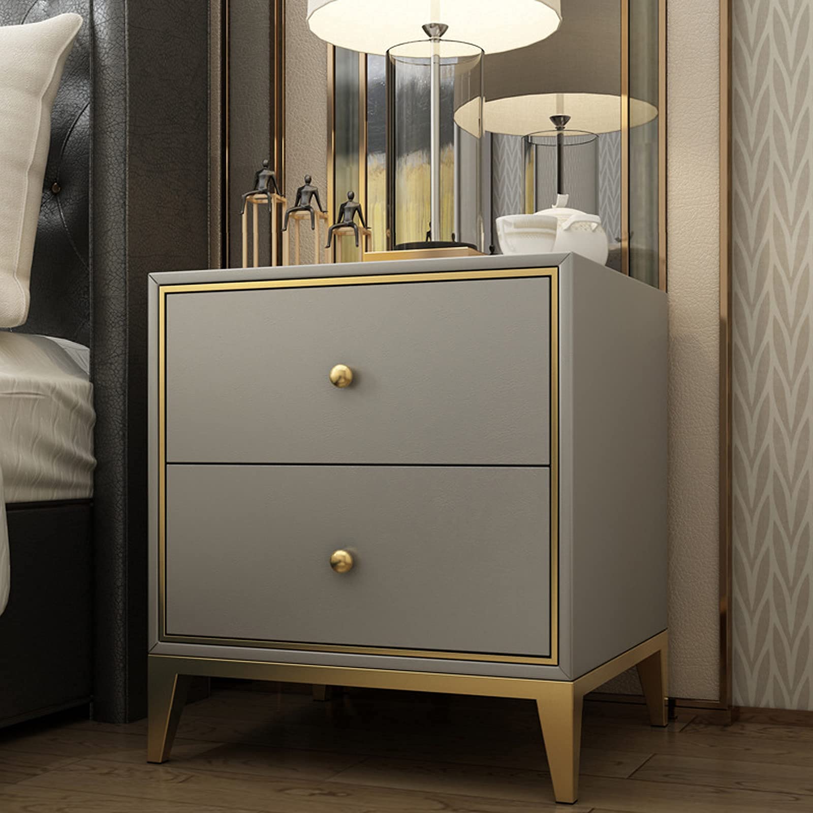 ベットサイドキャビネット グレー Amazon｜無垢材のベッドサイドテーブル、ベッドサイド