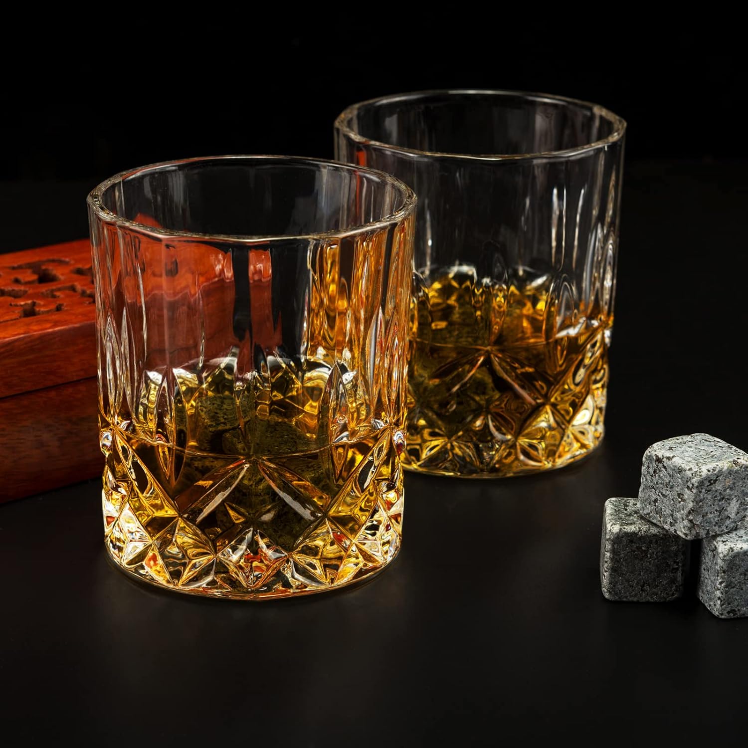Exclusive Discount 60% Price Whiskey Stones Gifts for Men, LANFULA Bourbon Glasses Set of 2 With 6 XL Bullet Shape Chilling Rocks In Luxury Box. Unique Whisky Gifts for Dad Boyfriend Brother for Anniversary Christmas