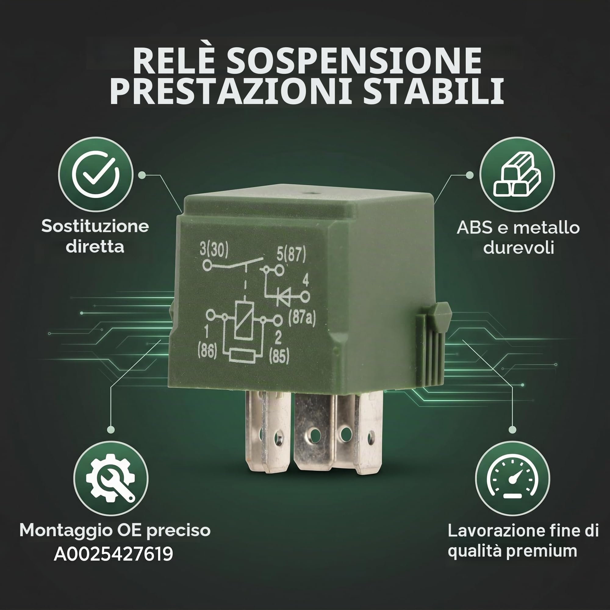 Relè Compressore Sospensioni Pneumatiche, 12V, A0025427619 Compatibile con A Klasse W168 W169 B Klasse W245 C Klasse W204 CLS Klasse C218 E Klasse W211 W212