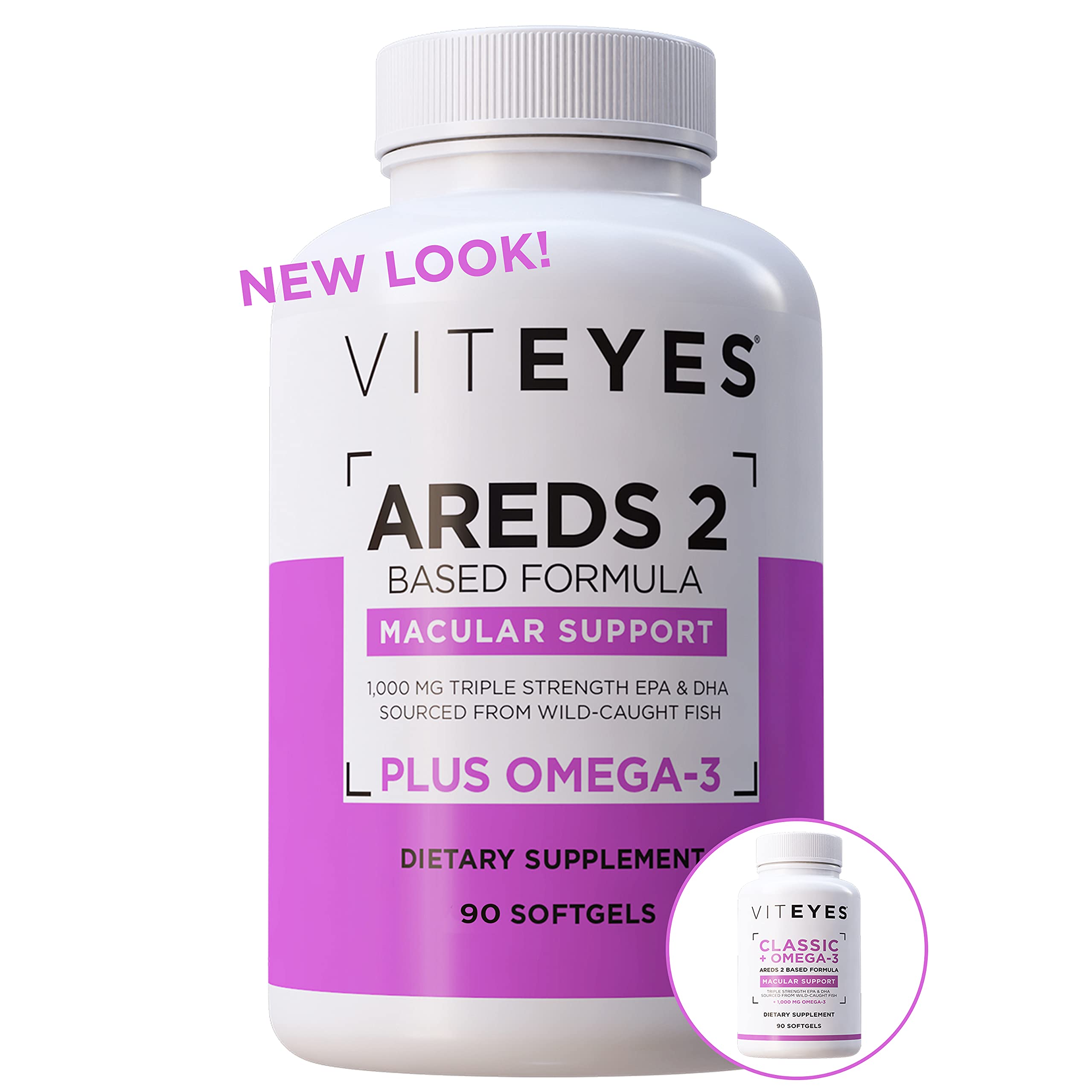 Viteyes AREDS 2 + Omega-3 Macular Health Formula Softgels, Triple Strength Omega-3 (650 mg EPA, 350 mg DHA), Eye Health Vitamin for Vision Protection, 90 Softgels