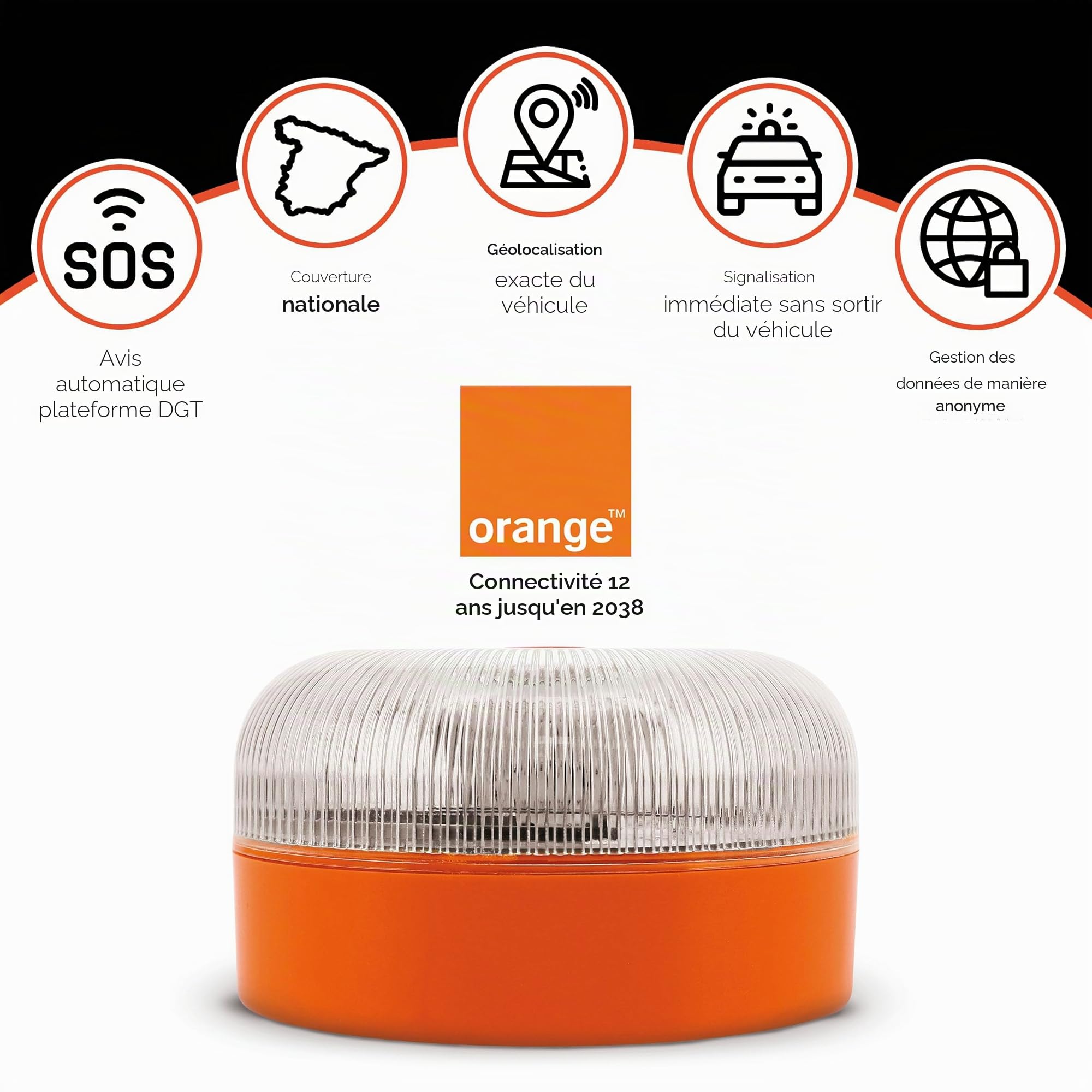 Lampe de secours V16 avec géolocalisation certifiée et connectée à la carte SIM DGT 3.0 Plan de données intégré inclus Base magnétique IP-54 avec sac de rangement inclus