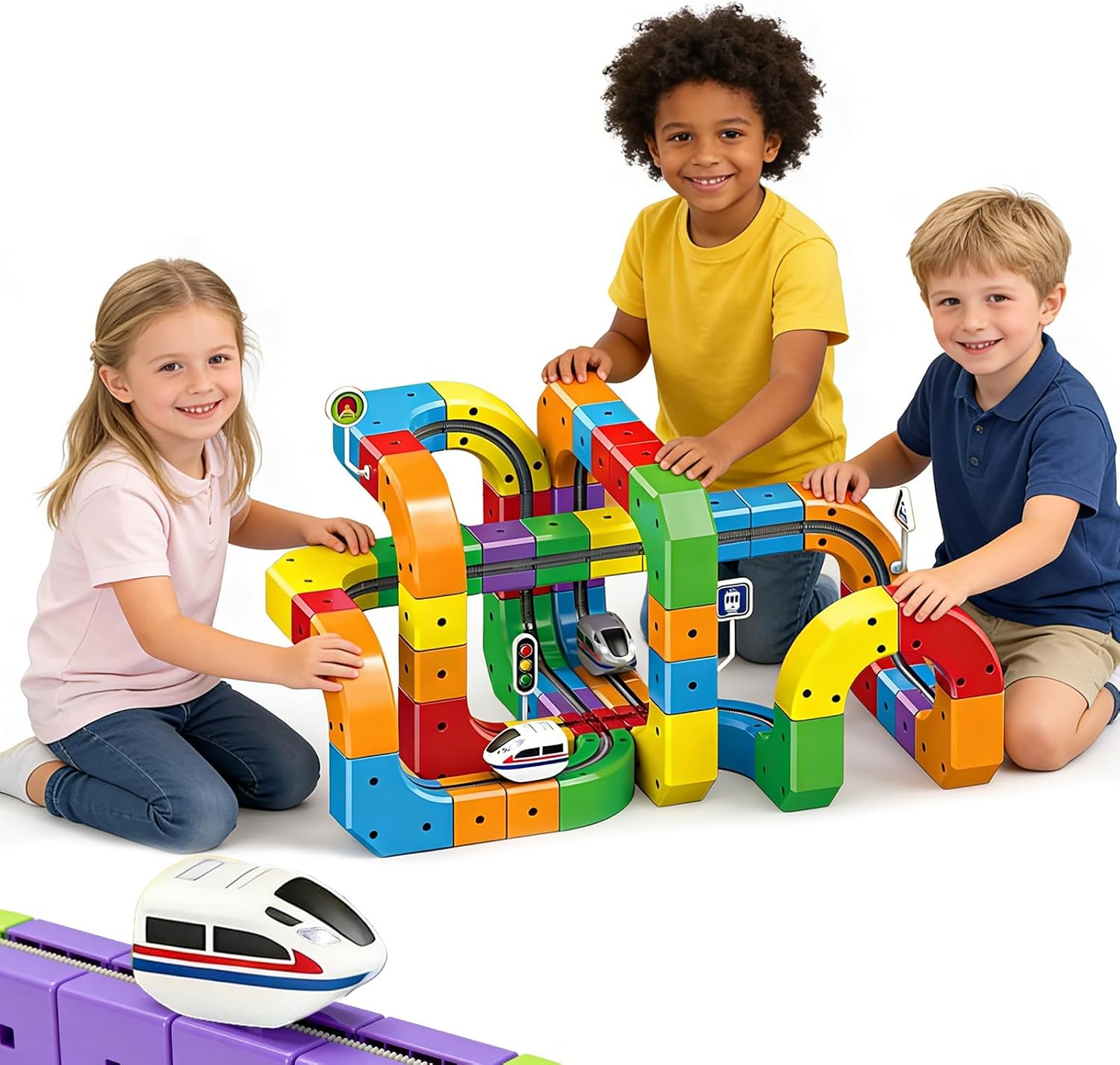 Electric Train Set 3D Magic Flexible Race Tracks for Kids Ages 3 4 5 6 7 8, 51PCS Anti Gravity Race Track with Car, STEM Educational Building Toy Boys Girls Birthday, Christmas
