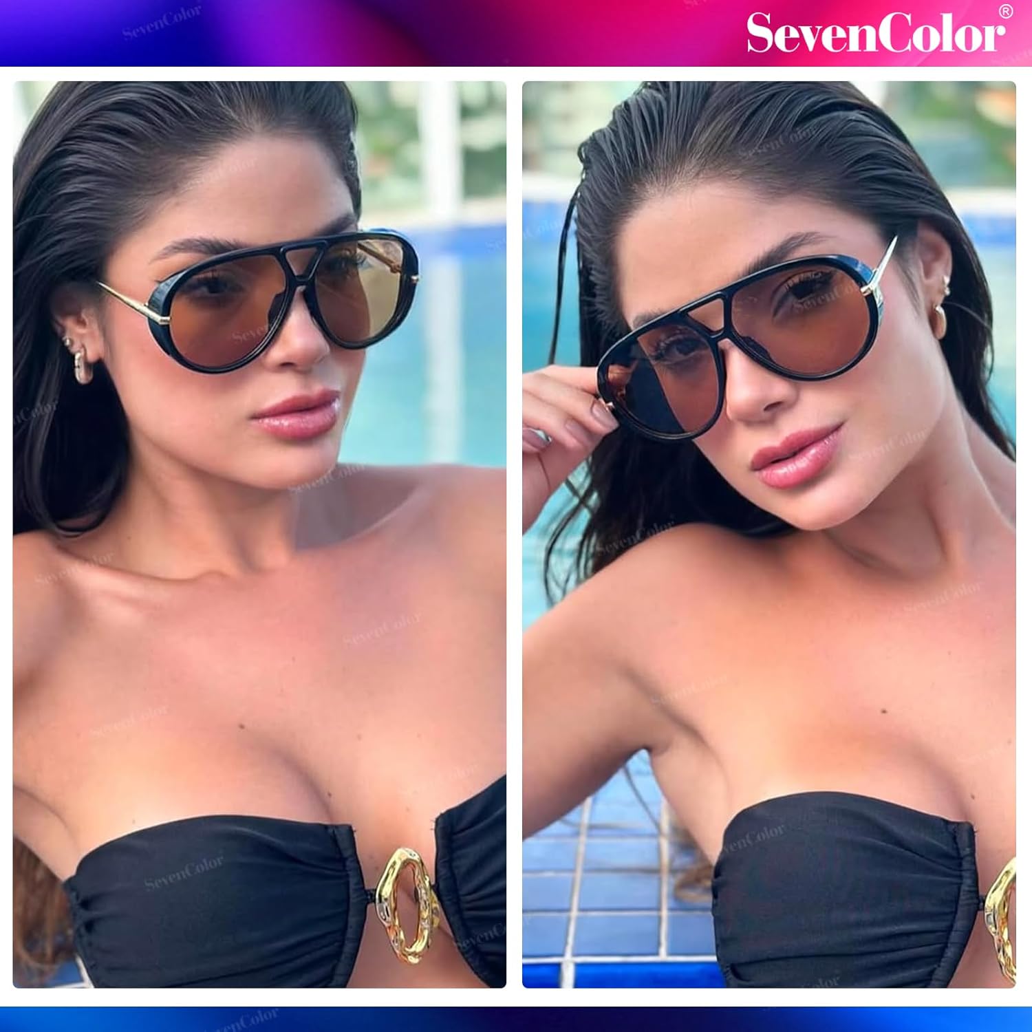 Trendy Oversized Aviator Sunglasses for Women Men Retro Big Round Shield Sun Glasses Vintage Shades - Image 3