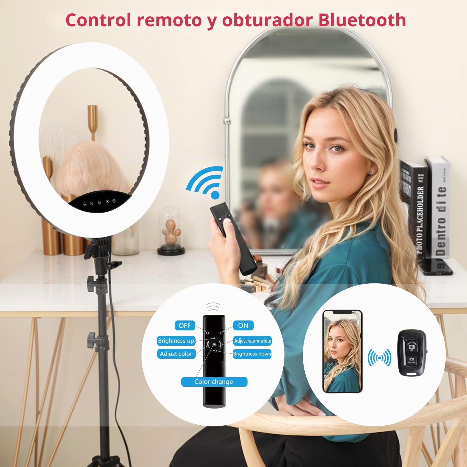 EOTO Light Anillo de luz LED de 19 pulgadas con soporte de trípode para maquillaje, retrato, vlog de YouTube, grabación de video, incluye bolsa de transporte y control remoto
