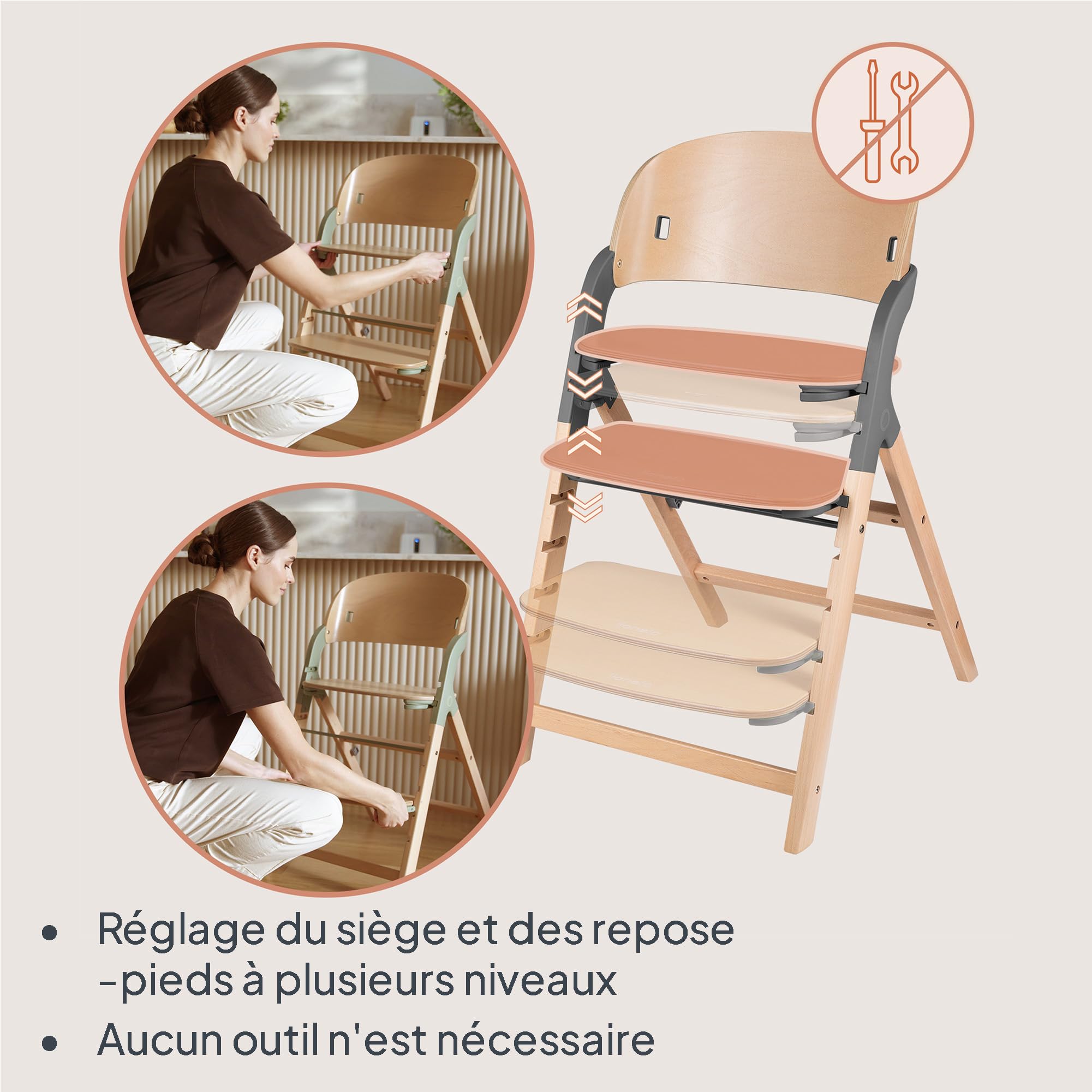 LIONELO Chaise Haute en Bois Megan, Évolutive de 6 mois à 110 kg, Repose-pieds Réglable, Ceintures 5 Points, Coussin d'Assise, Nettoyage Facile (Grey)