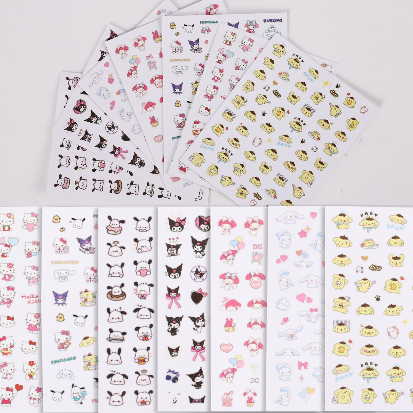 7PCS Cute Nail Stickers Cartoon Nail Art Stickers for Nail Art Decoration DIY, Kawaii Nail Charms Nail Decals for Women Kids Girls