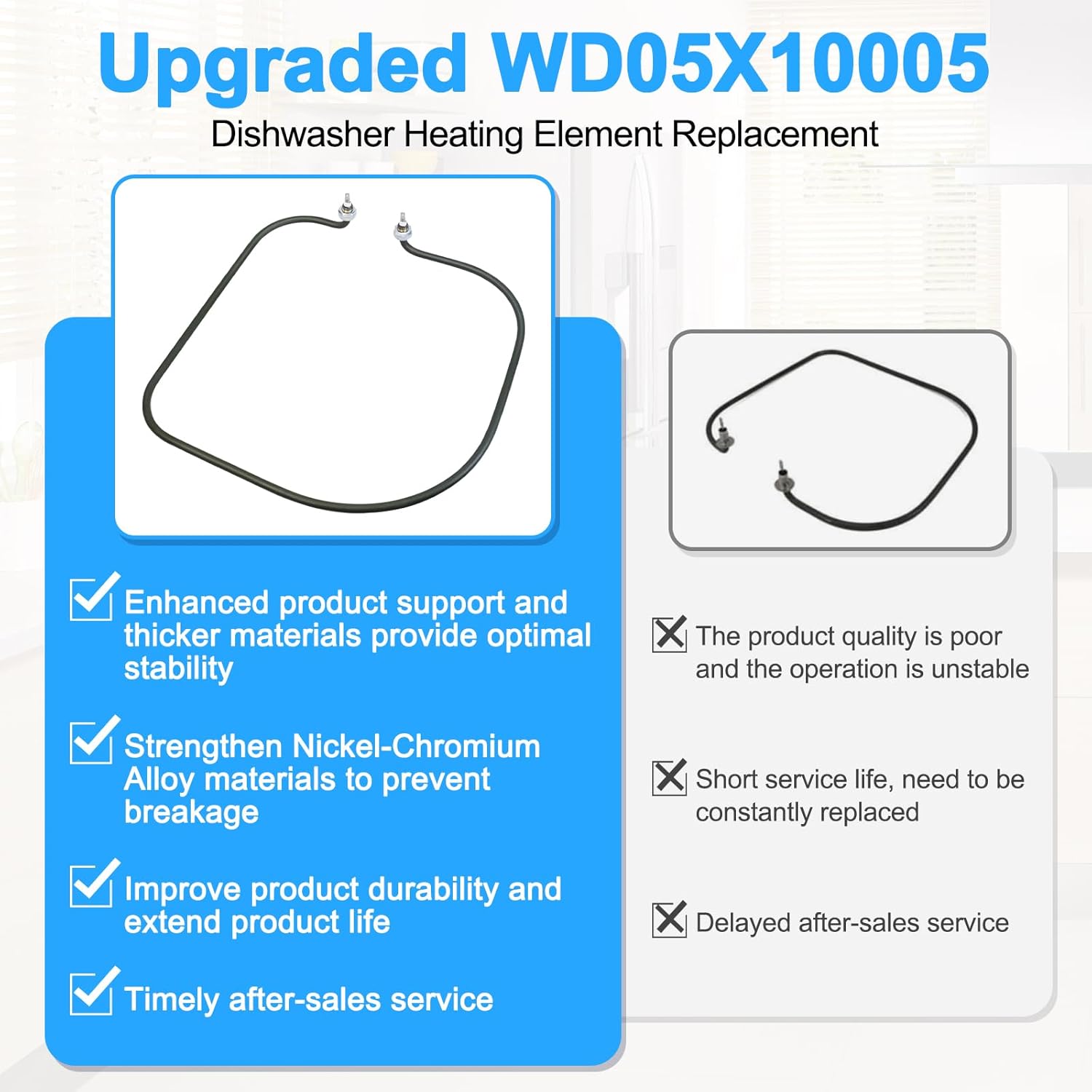 Upgraded WD05X10005 Dishwasher Heating Element Replacement, Compatible with General Electric GE Dishwasher Parts WD5X10010 WD5X10005,Fits Models(GDW EDW GHD GLD GSD PDW ZBD) Heating Element