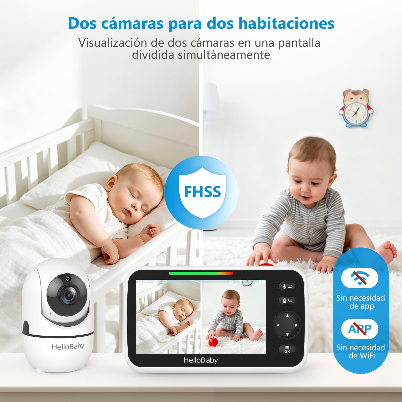 HelloBaby Cámara Vigilancia Bebé 5" IPS sin WiFi,Monitor bebé con Pantalla