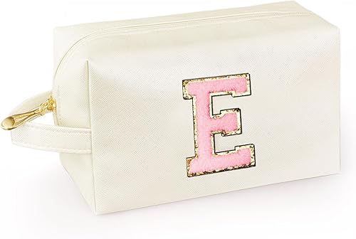 Vista 57 de Bolsa de maquillaje personalizada con inicial y asa, bolsa de cosméticos estilo preppy con bolsillo interior con cremallera, para niñas de 8 a 14