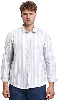 ريفين قميص رجالي مخطط غير متوازن باكمام طويلة - رمادي وابيض غربي (عبوة من قطعة واحدة)