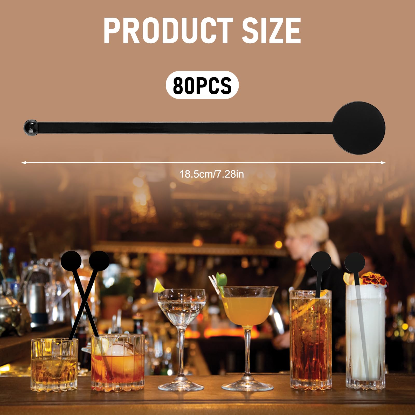 EJRUP 80 Mescolatori Cocktail Riutilizzabili In Plastica 18 Cm – Colorati Per Whisky, Swizzle E Bevande
