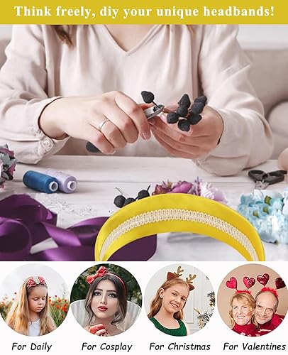 Miniatura 4 de Wecoe Diadema amarilla de 1.6 pulgadas de ancho de satén de seda para mujer, antideslizante, a la moda, banda lisa para el cabello, accesorios para