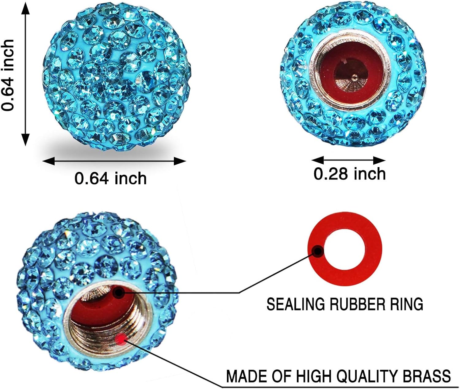 ForFine Tire Caps Bling Crystal Rhinestone Valve Stem Cap, 5 Packs Universal Tire Valve Caps for Car, SUV, Motorcycle, Bike, Bicycle, Truck (Lake Blue)