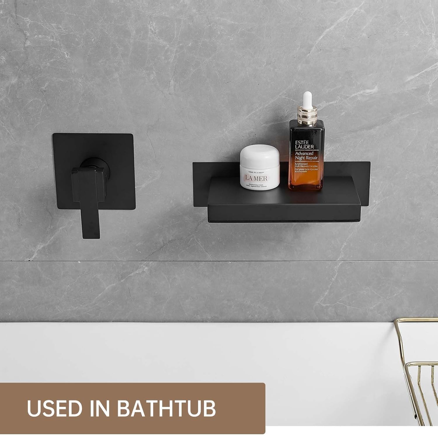 Homevacious Wall Mount Bathtub Faucet with Waterfall Tub Spout Single Lever Waterfall Bathtub Faucet with Rough in Valve Solid Brass Matte Black